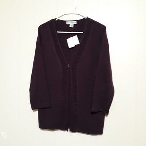 NWT SAG HARBOR Purple Plum Cardigan sweater top attached Size Medium Womens gem